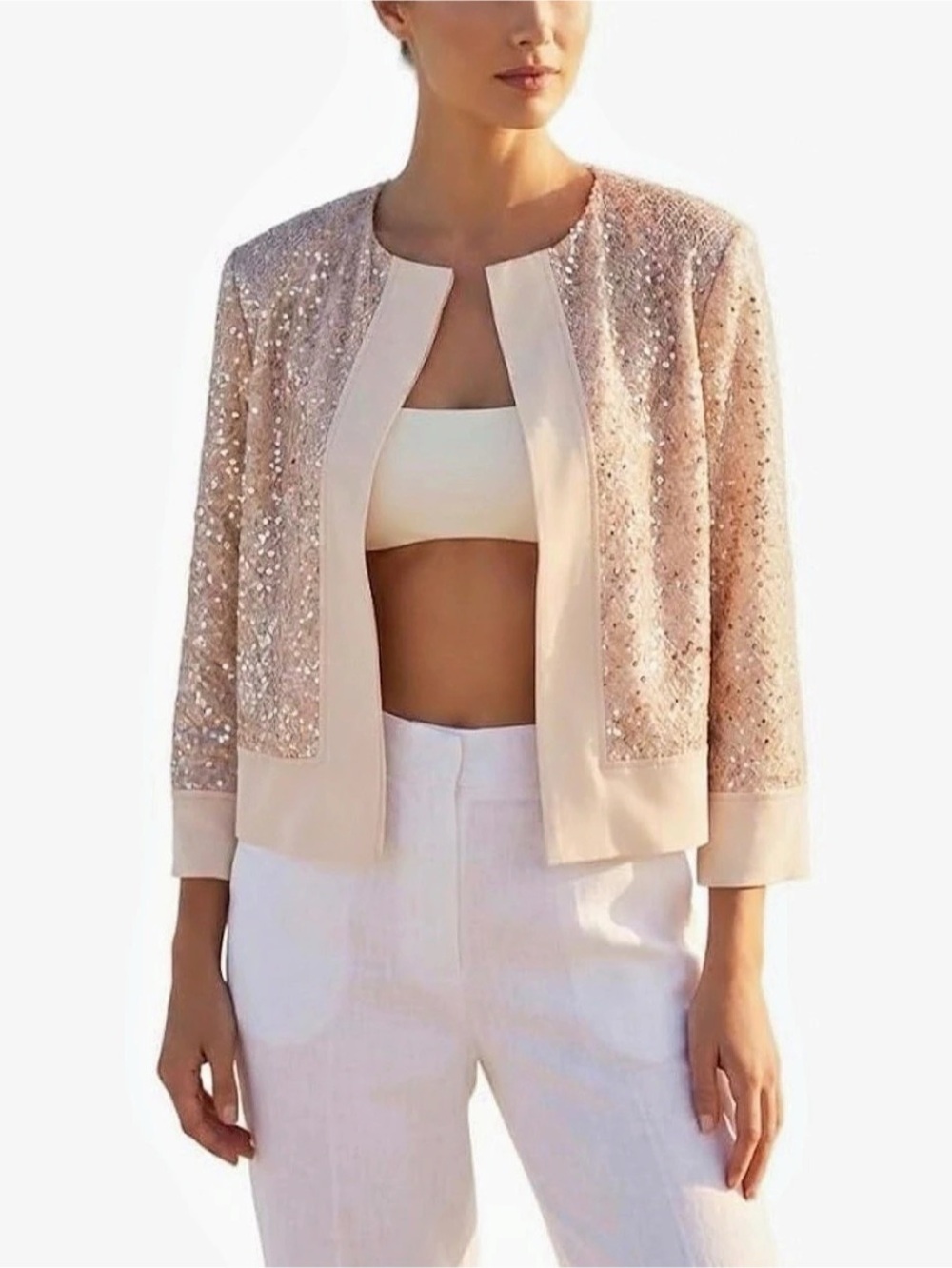Sequin Mesh Open-Front Bolero Jacket - One Size